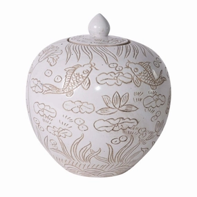 White Carved Vine Melon Jarhome decor ,wall decor 