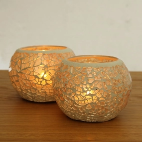 White Glass Mosaic Candle Holders - Set of 2home decoration ,modern home decor 