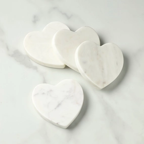 White Marble Heart Coasters - Set Of 4valentine's day decorations ,valentine's centerpiece 