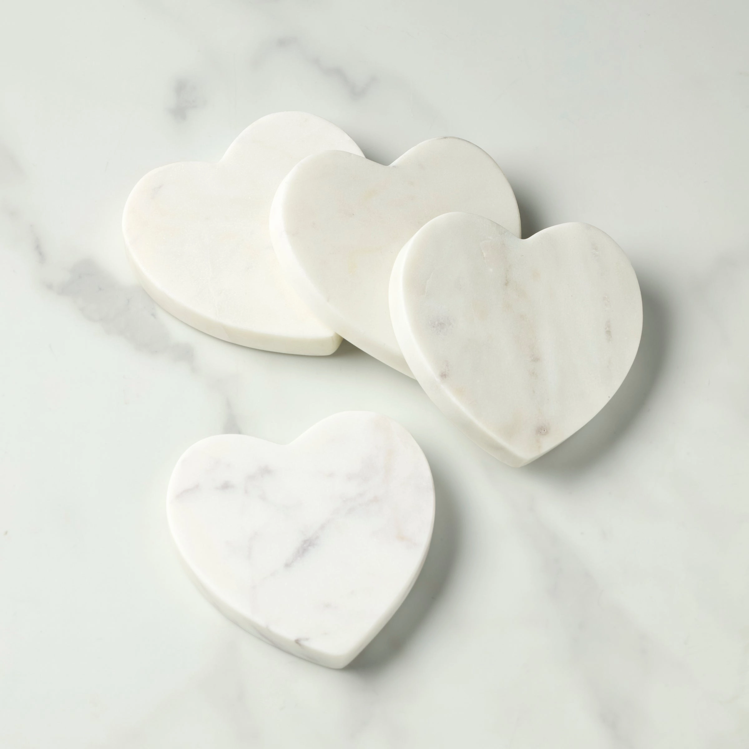White Marble Heart Coasters - Set Of 4valentine's day decorations ,valentine's centerpiece 