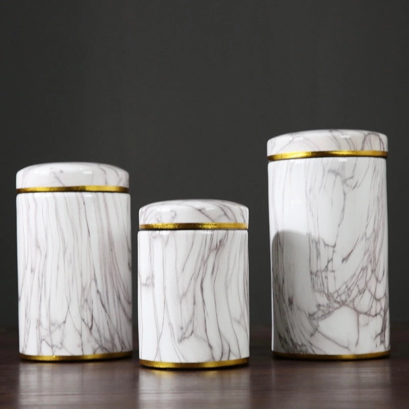 White Marble Pattern Urn Vase