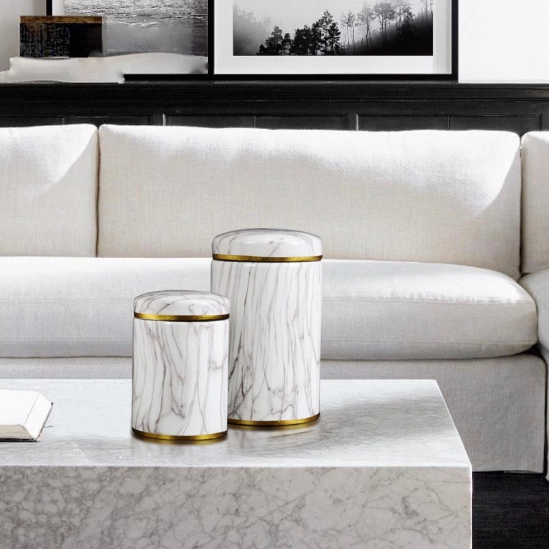 White Marble Pattern Urn Vase