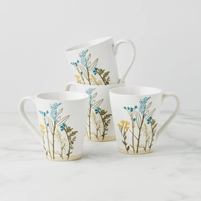 Wildflowers Mugs - Set of 4glass cups ,personalized mugs 