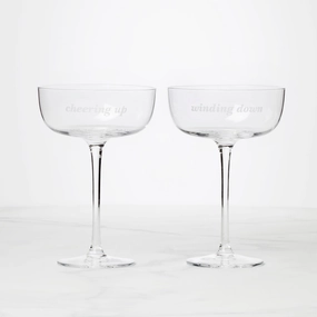 Winding Down & Cheering Up Coupe Glasses - Set Of 2valentine's day decorations ,valentine's centerpiece 