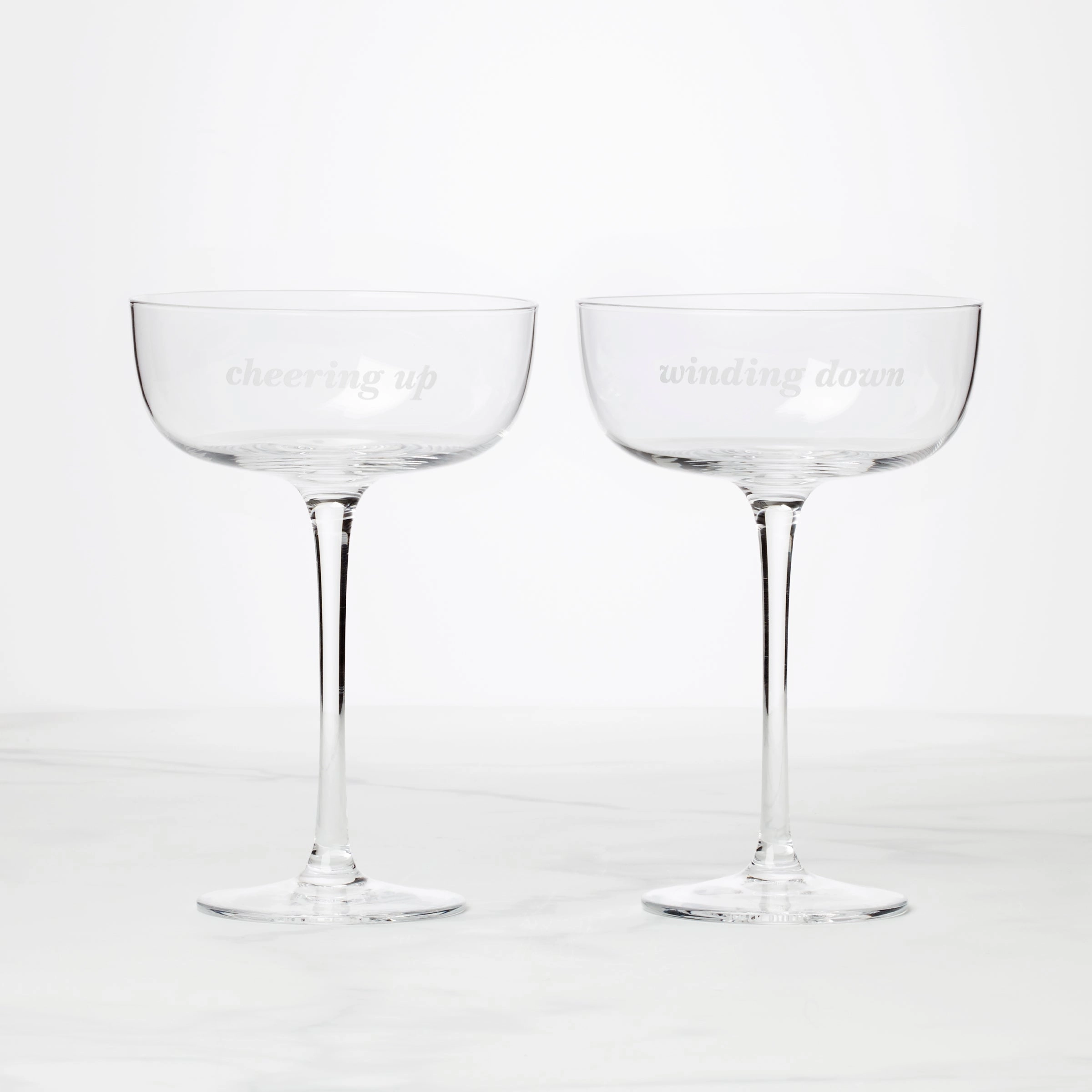 Winding Down & Cheering Up Coupe Glasses - Set Of 2valentine's day decorations ,valentine's centerpiece 