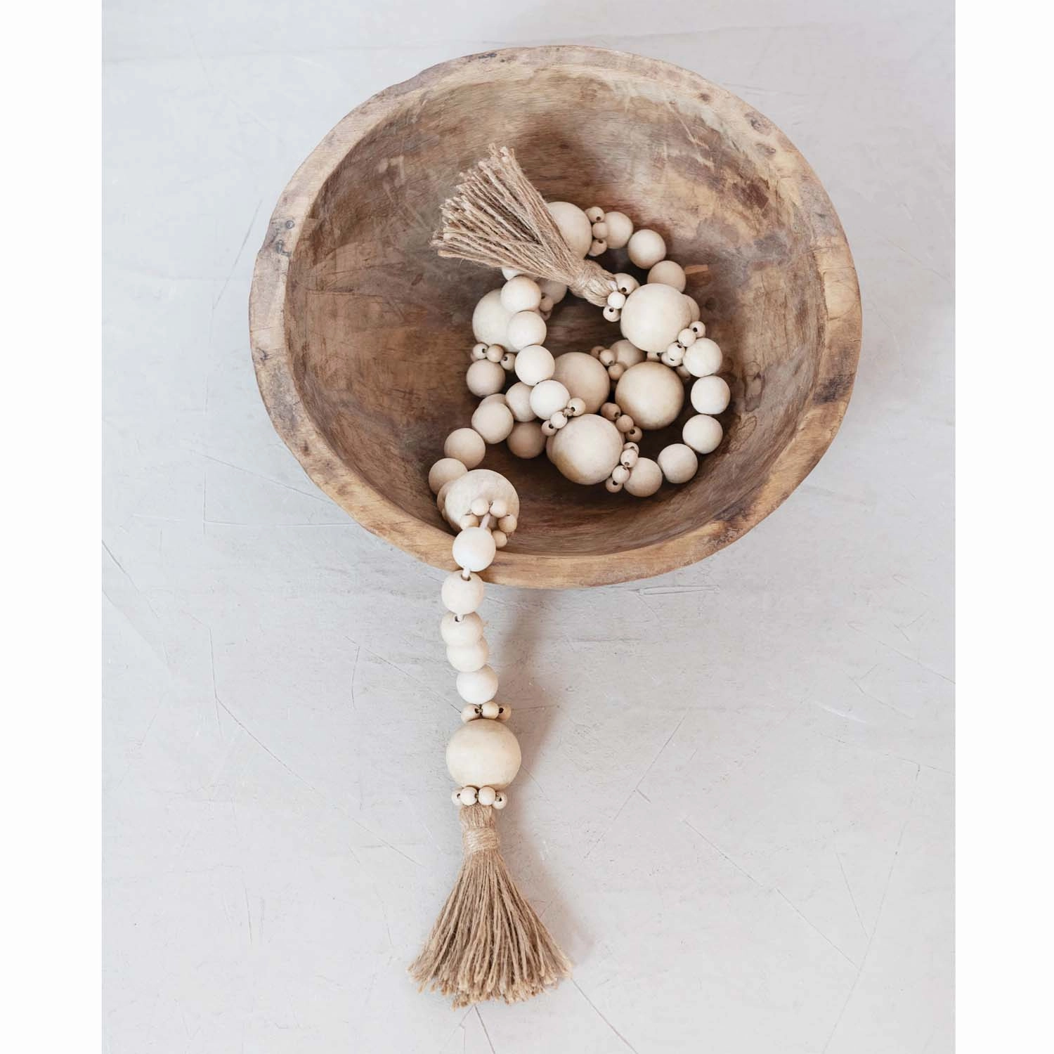 Wood Bead Garland with Jute Tassels