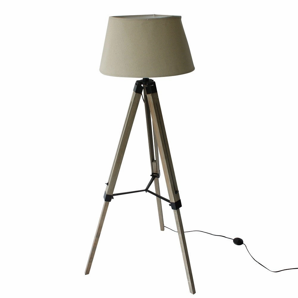 Wood Tripod Floorlamp with Beige Shade