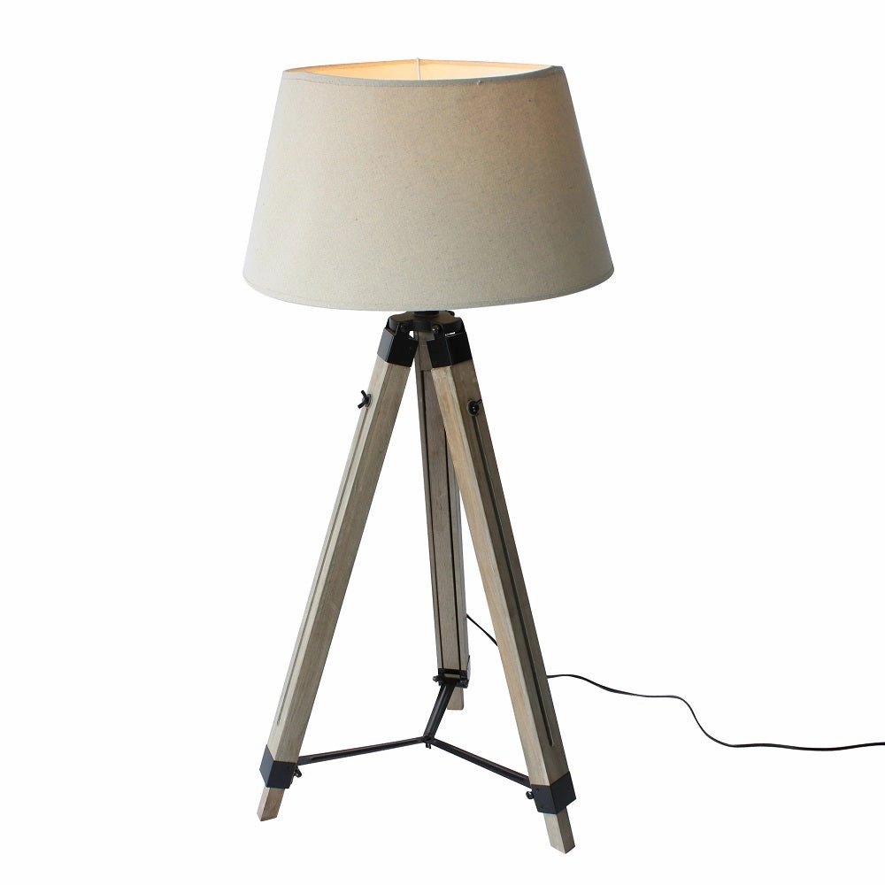 Wood Tripod Floorlamp with Beige Shade
