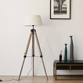 Wood Tripod Floorlamp with Beige Shadetable lamp,smart table lamp