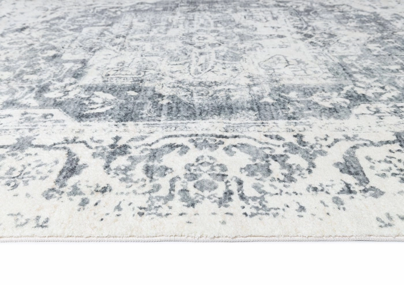 Yelina Cream and Grey Distressed Washable Runner Rug