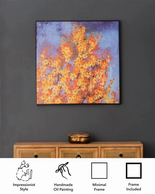 Yellow Floral Semi Hand-made Wall Art - 32*32 Inch