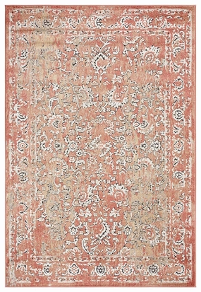 Yolanda Peach Terracotta Transitional Floral Motif Rugmodern color block patchwork rug