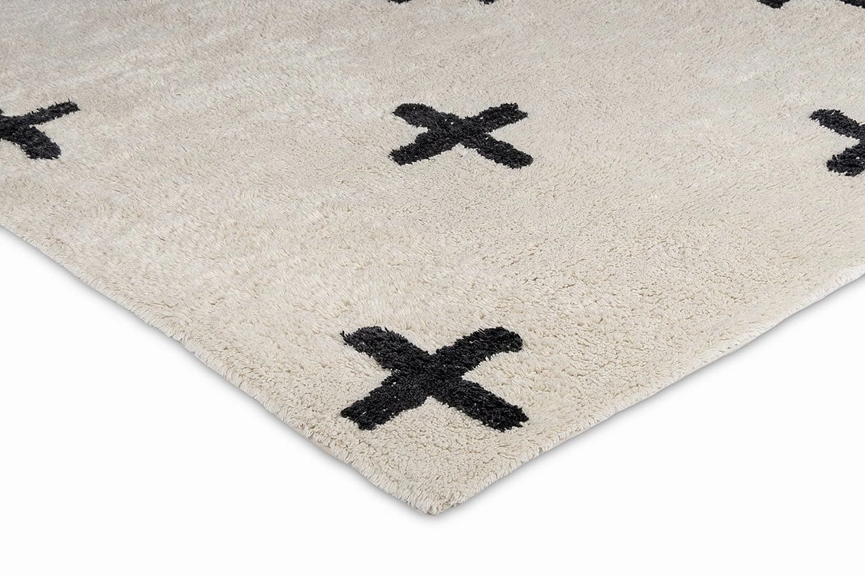 Zelia Black and Ivory Minimal Washable Berber Rug